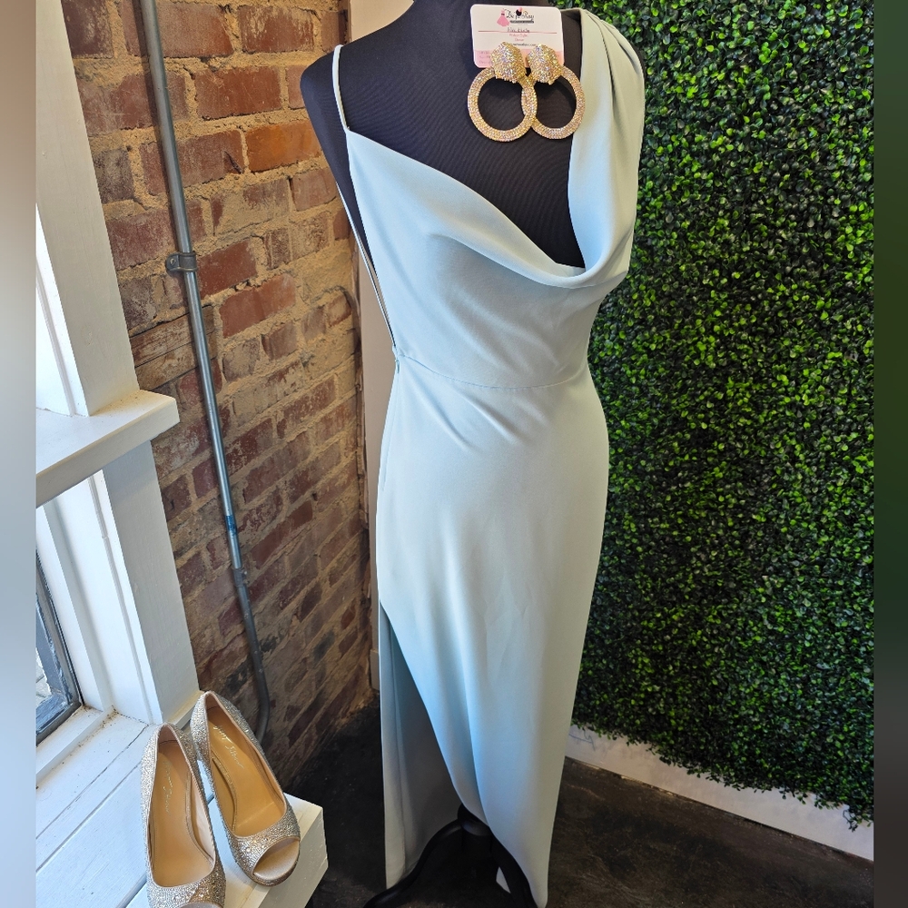 Amanda Uprichard Pale Blue Asymmetric Cowl Maxi Dress